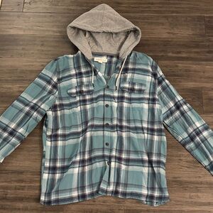 Green Plaid Hooded Shirt